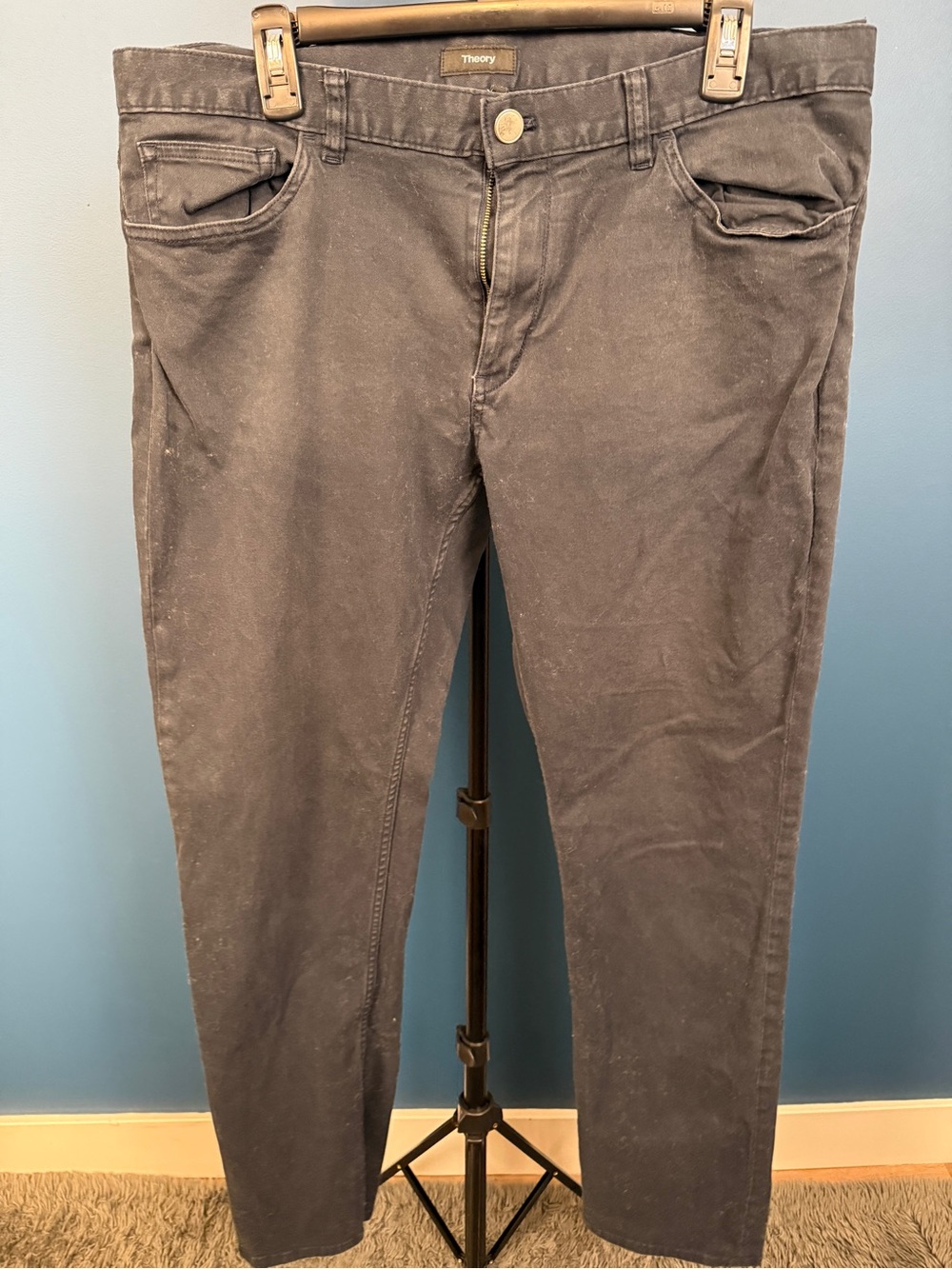 Theory Men's Dark Blue Cotton-Blend Pants